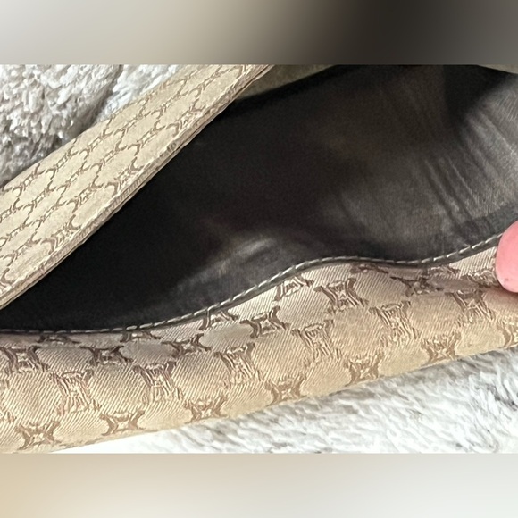 Celine Beige Macadam Canvas w/ Croc Embossed Leather French long Wallet-rare - Picture 11 of 16